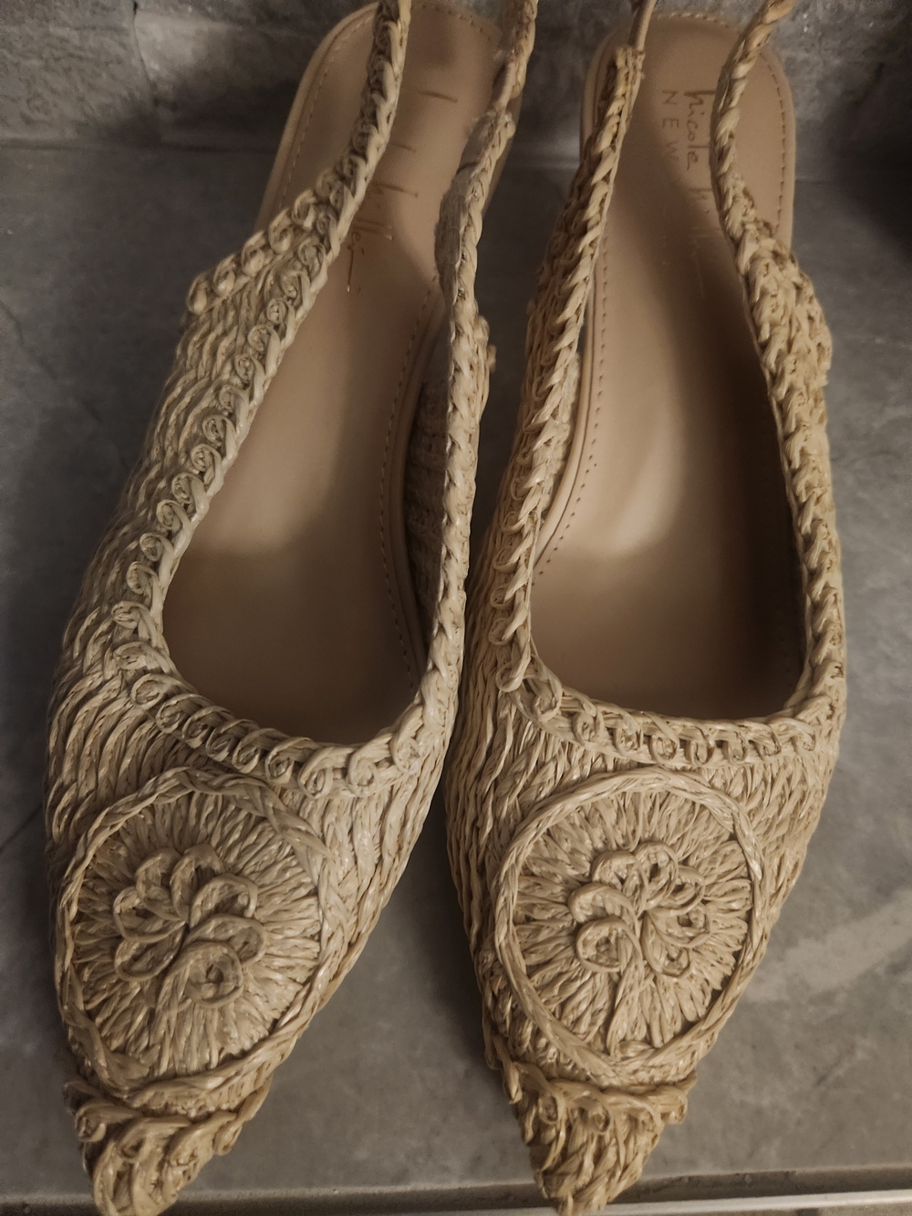 NEW - Woven Raffia Style Slingback Kitten Heels in Natural - Picture 4 of 6